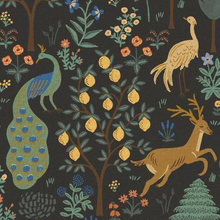 Menagerie - Black Metallic Canvas Fabric ~ Camont Collection by Rifle Paper Co.