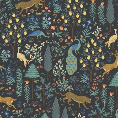 Menagerie - Black Metallic Fabric ~ Camont Collection by Rifle Paper Co.