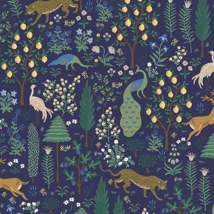 Menagerie - Navy Metallic Fabric ~ Camont Collection by Rifle Paper Co.