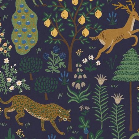 Menagerie - Navy Unbleached Canvas Metallic Fabric ~ Camont Collection by Rifle Paper Co.