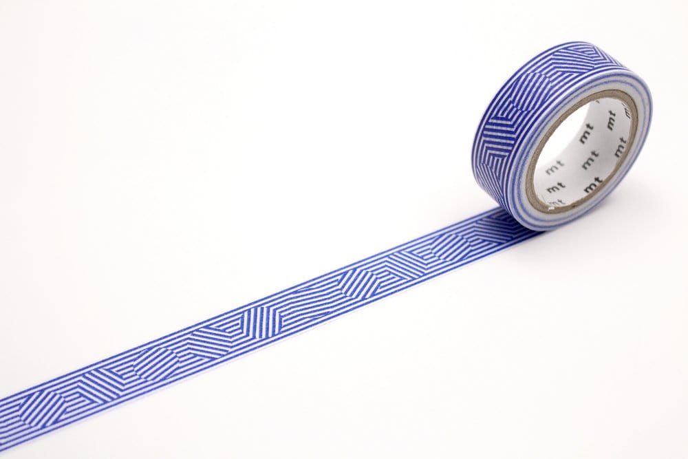 mt Washi Tape - 15mm wide - border and circle blue