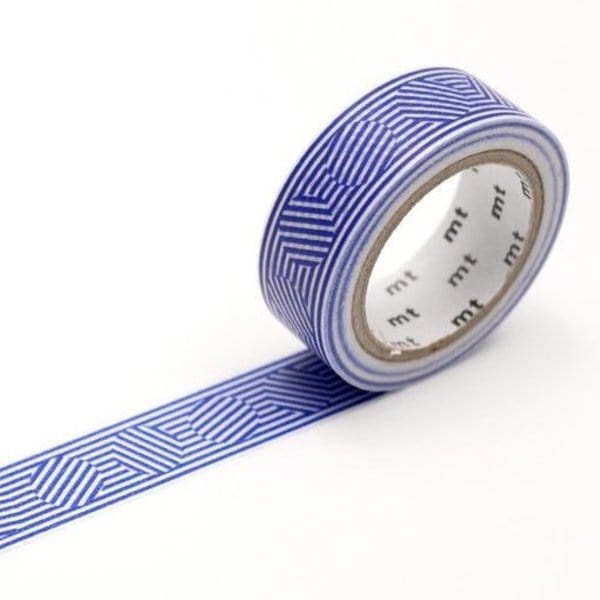 mt Washi Tape - 15mm wide - border and circle blue