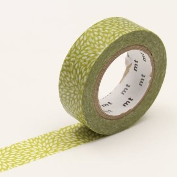 mt Washi Tape - 15mm wide - petals mujinagiku hiwa green