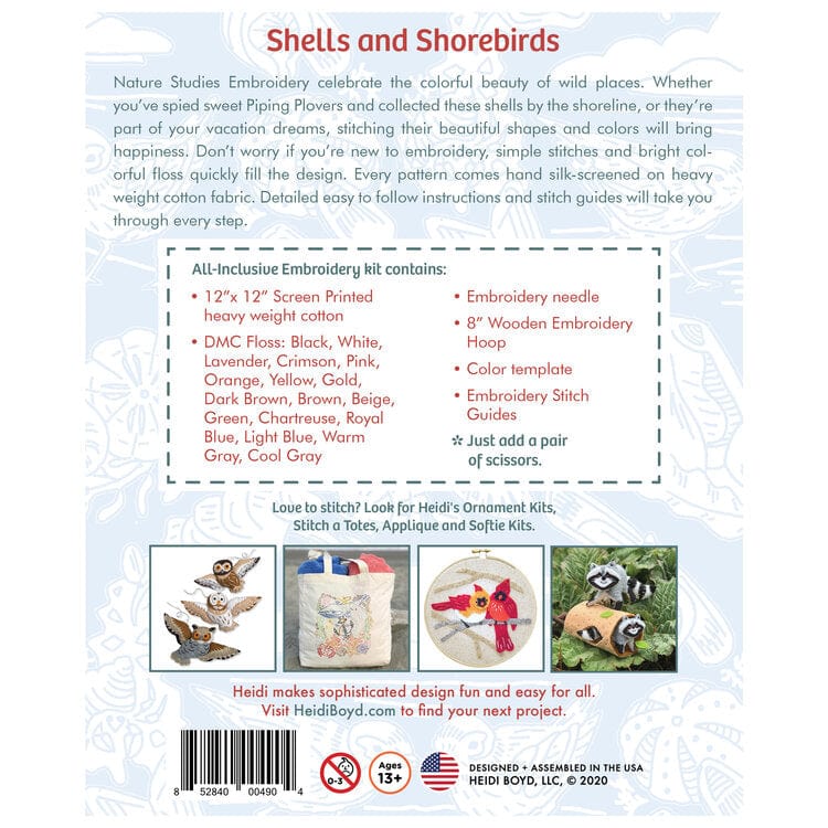 Nature Studies Embroidery Kit - Shells and Shorebirds - Heidi Boyd