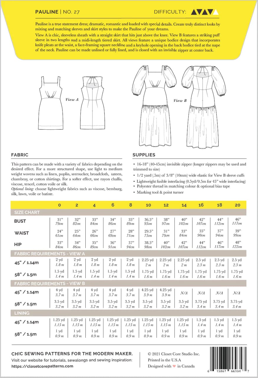 Pauline Dress - Closet Core Patterns - Sizes 0-20
