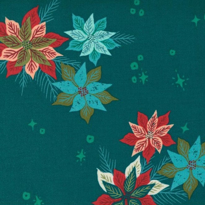 Poinsettia Mix on Teal - Cheer and Merriment Collection - MODA