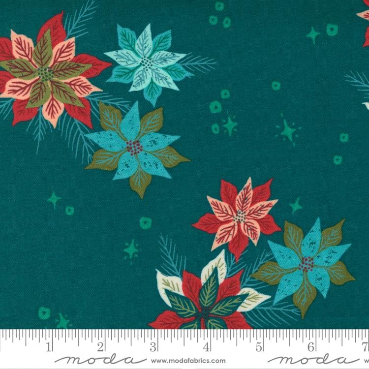 Poinsettia Mix on Teal - Cheer and Merriment Collection - MODA