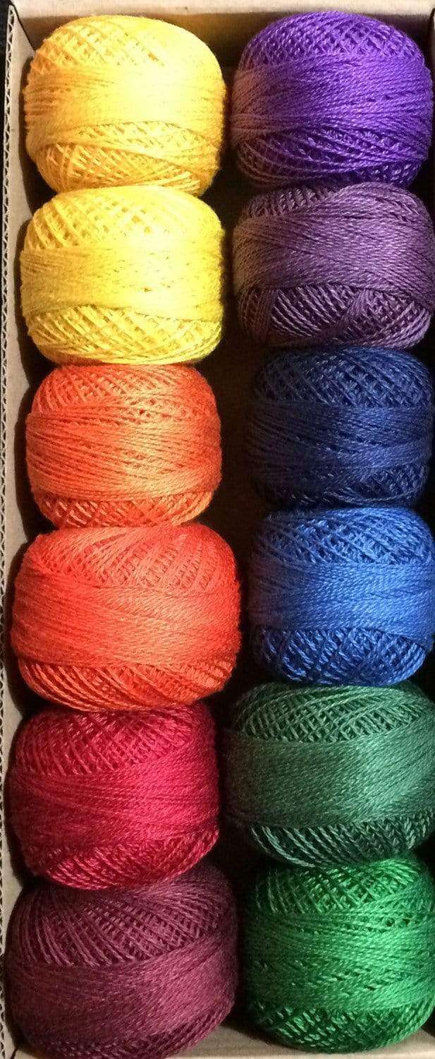 Rainbow Dark ~ Size 8 Valdani Pearl Cotton Set of Twelve 73 Yard Balls