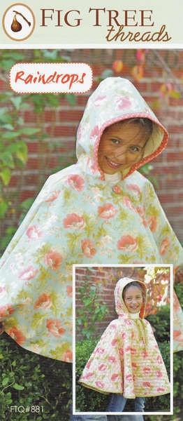 Raindrops Child's Rain Cape or Quilted Poncho, Fig Tree