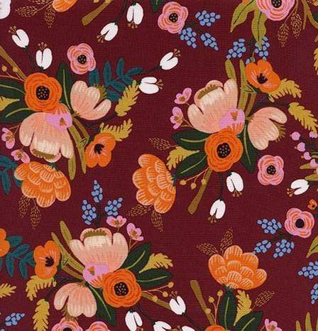Rayon ~ Lively Floral in Burgundy ~ Amalfi by Rifle Paper Co.