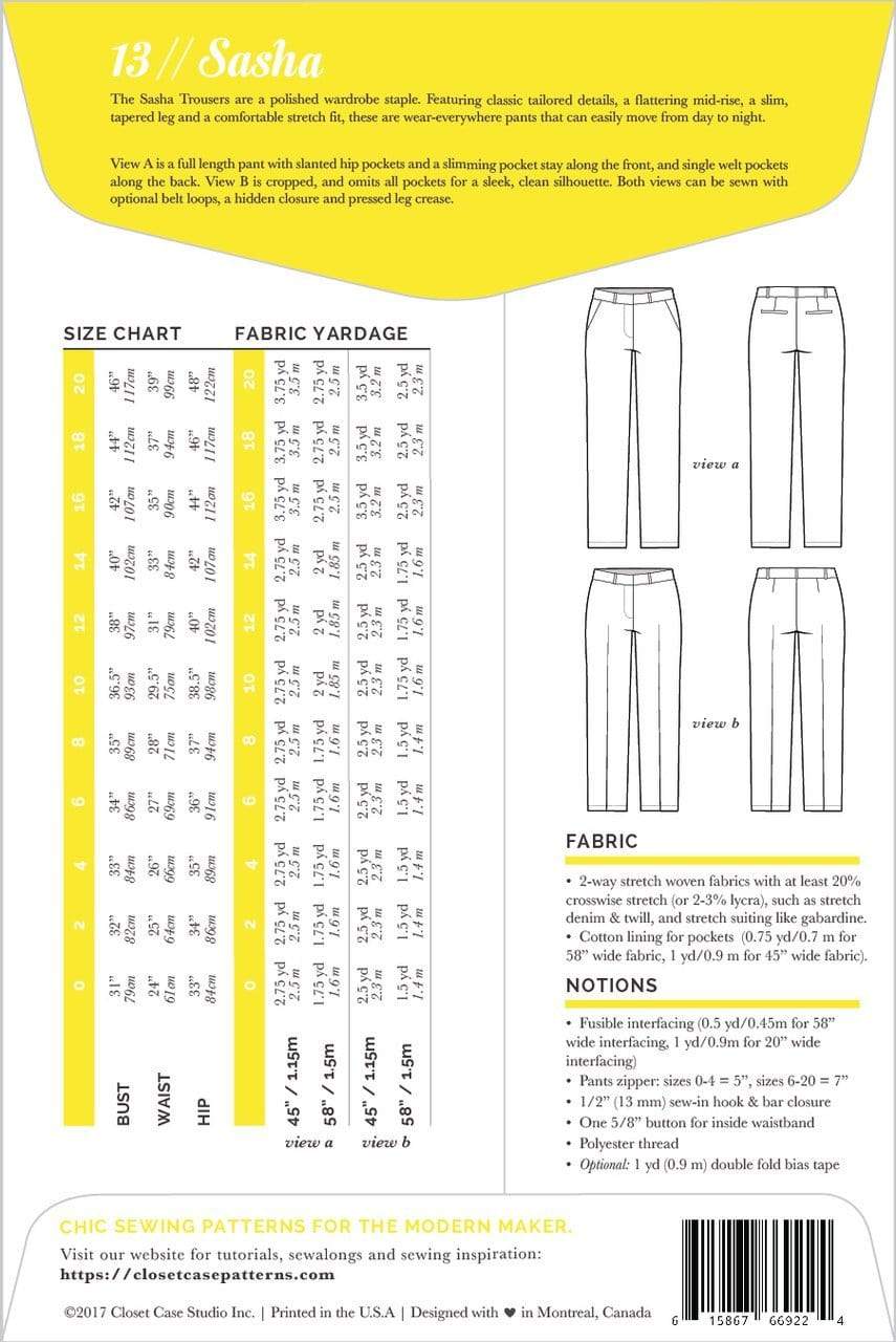 Sasha Trousers, Closet Case Patterns