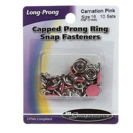 Snap Setter Capped Fasteners, Carnation Pink, 10 Sets, Size 16