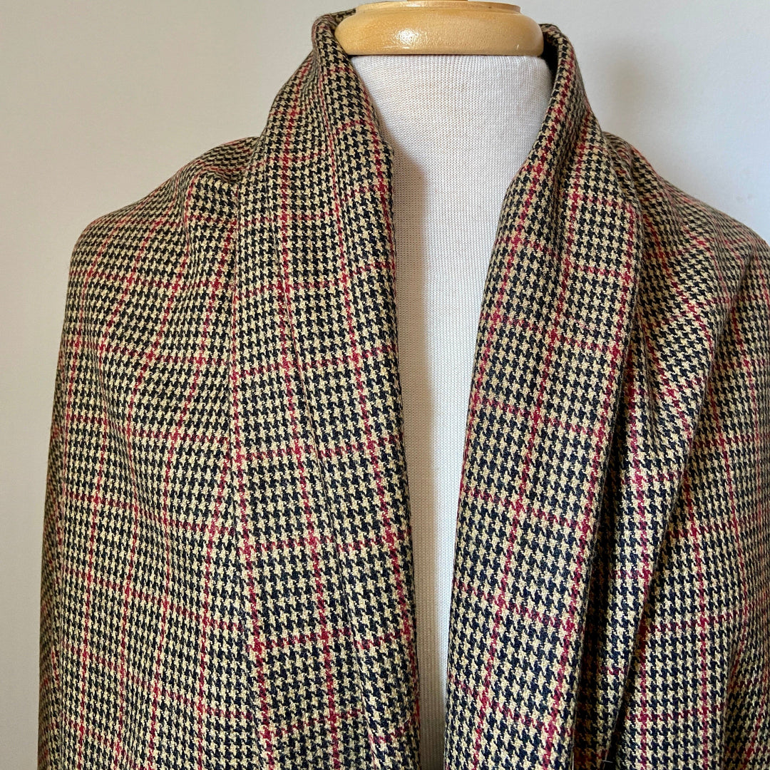 Tan, Black, and Red Houndstooth Plaid Wool