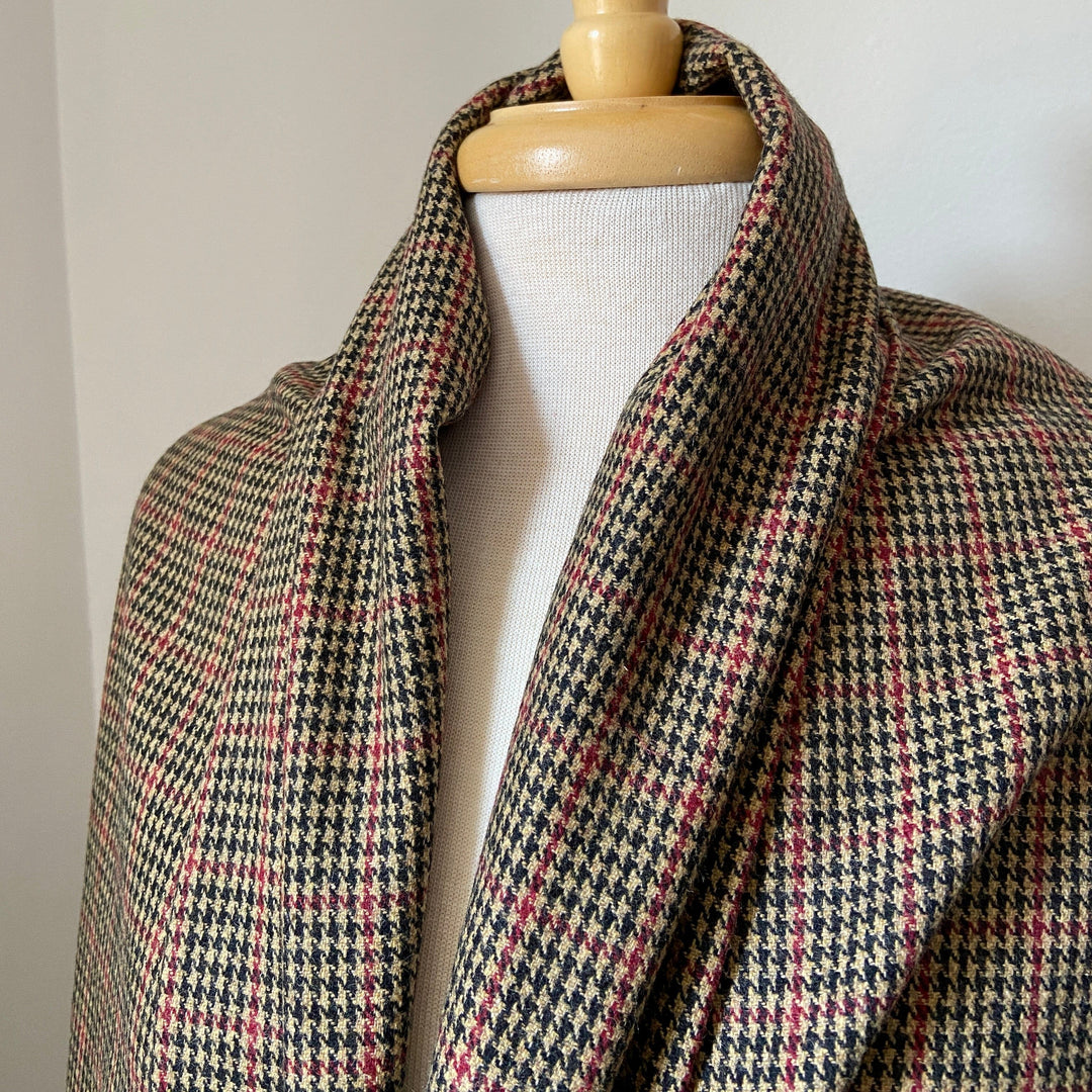 Tan, Black, and Red Houndstooth Plaid Wool