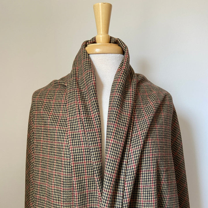 Tan, Black, and Red Houndstooth Plaid Wool