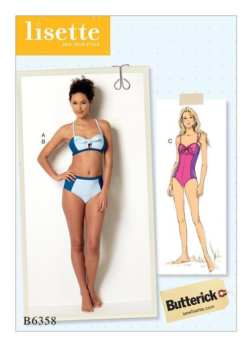 Tie-Detail Bikini and One-Piece Swimsuit, Larger Sizes, Lisette for Butterick B6358