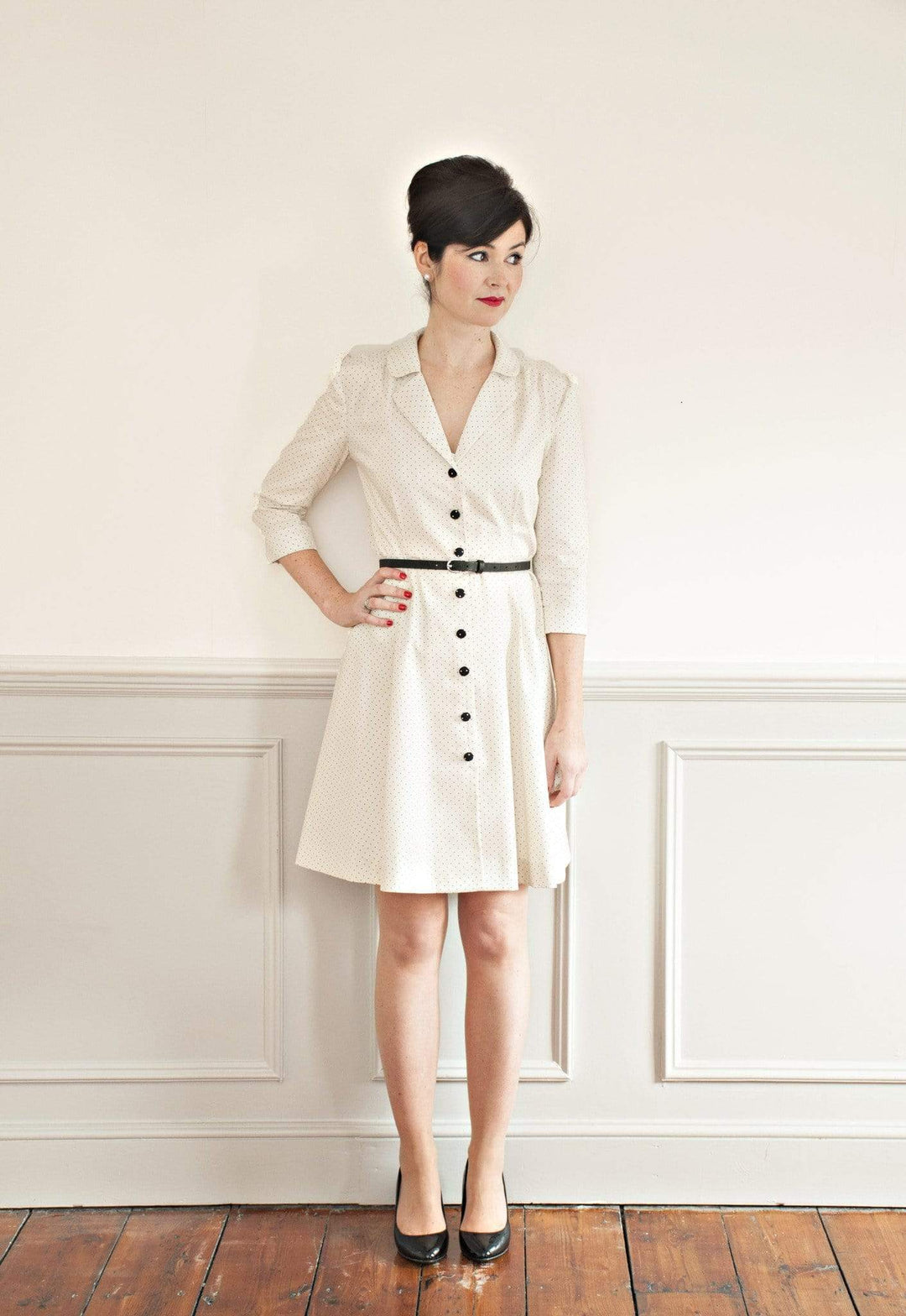 old fashioned shirt dress Butterick B6843 Pattern Retro Shirtdress With Sash