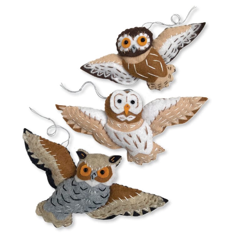 Whimsy Ornament Kit - Great Horned, Barn and Saw-Whet Owl  - Heidi Boyd