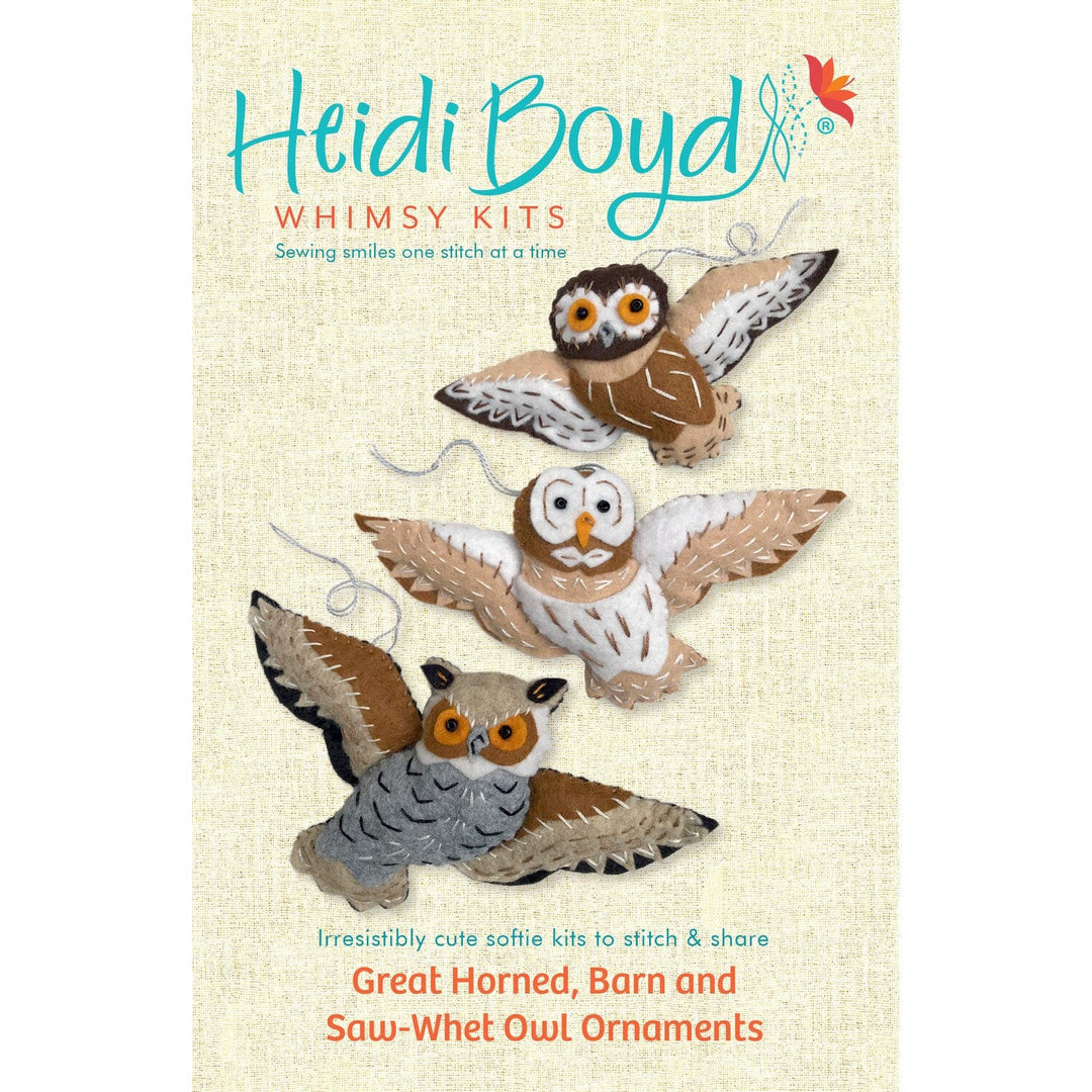 Whimsy Ornament Kit - Great Horned, Barn and Saw-Whet Owl  - Heidi Boyd