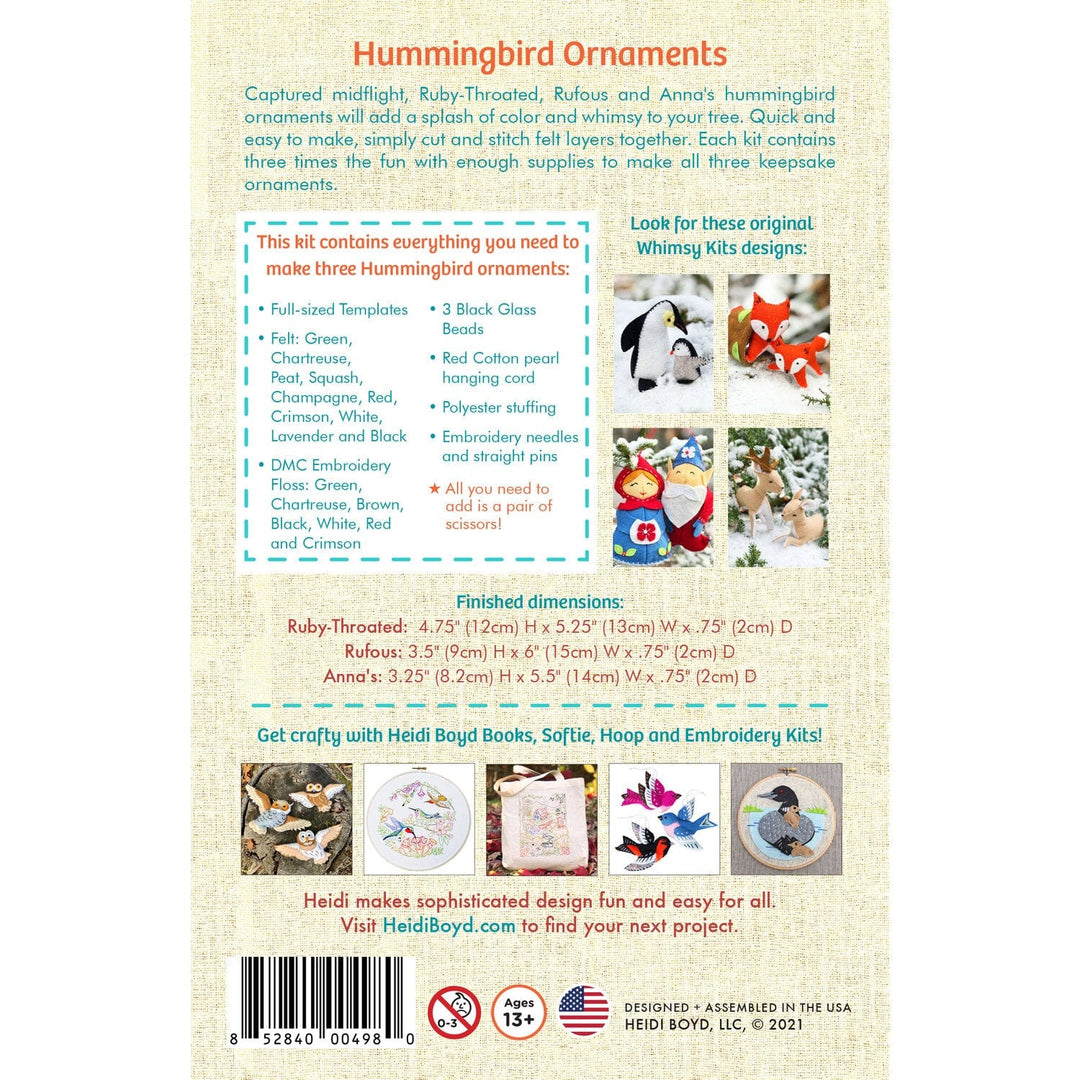 Whimsy Ornament Kit - Hummingbirds  - Heidi Boyd