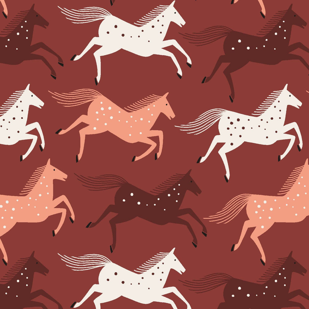 Wild Horses in Warm Sienna - Linen Cotton Canvas Project Cut - 22" x 26"