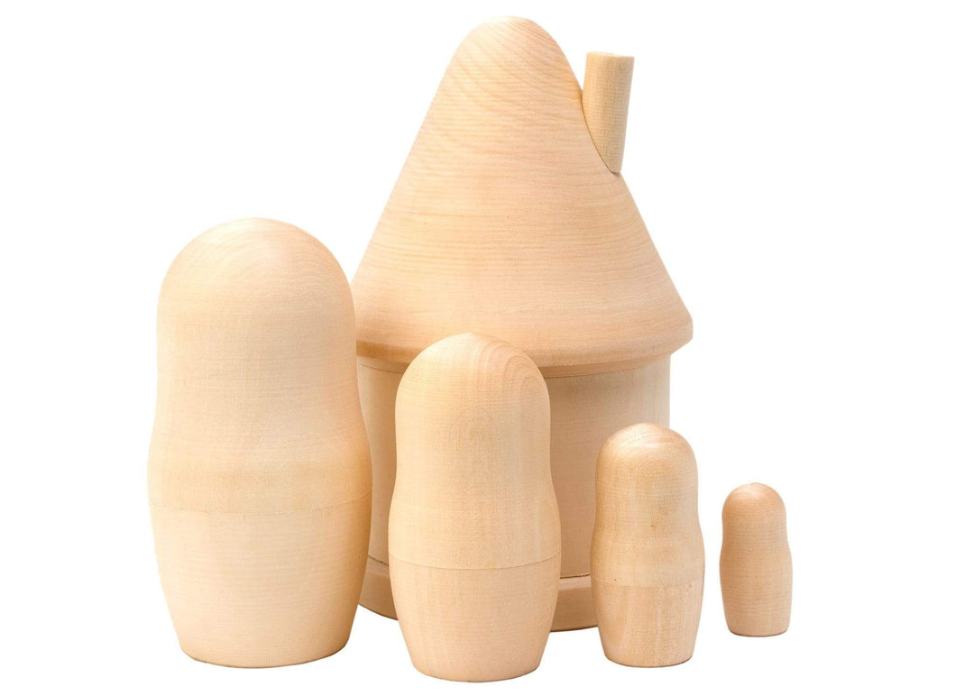 Wooden 5" Blank House and Nesting Doll Set - 5 pieces