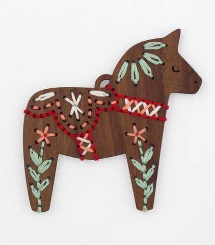 Wooden Dala Horse Stitched Ornament Kit from Kiriki