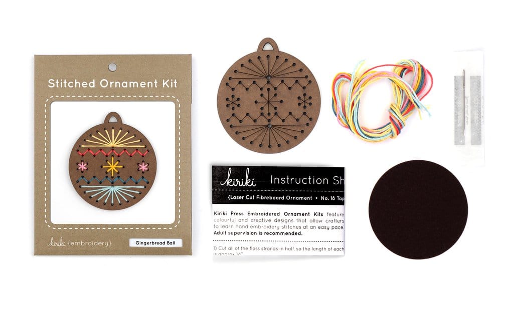 Wooden Gingerbread Ball Stitched Ornament Kit from Kiriki