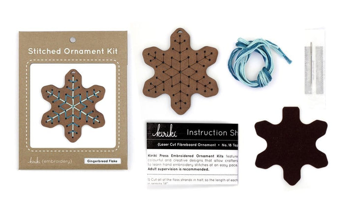 Wooden Gingerbread Flake Stitched Ornament Kit from Kiriki