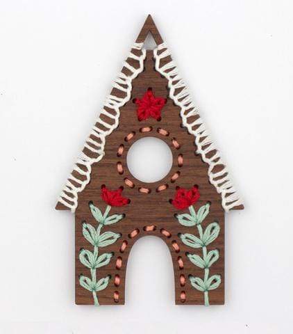 Wooden Gingerbread House Stitched Ornament Kit from Kiriki