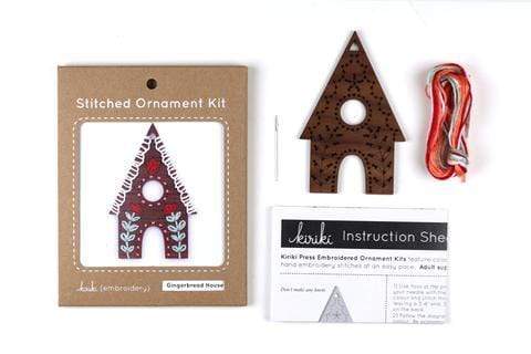 Wooden Gingerbread House Stitched Ornament Kit from Kiriki