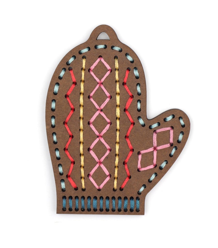 Wooden Gingerbread Mitten Stitched Ornament Kit from Kiriki
