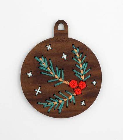 Wooden Pine Branch Stitched Ornament Kit from Kiriki