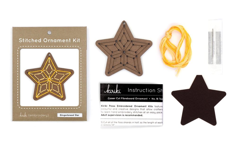 Wooden Star Stitched Ornament Kit from Kiriki