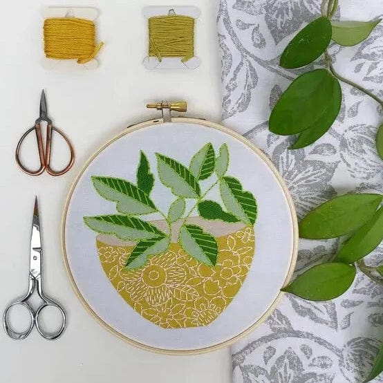 Yellow Flower Pot - Embroidery Kit - Rikrack